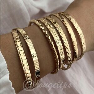 7 Gold Tone Set of Bracelets Fashion Jewelry